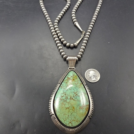Tremendous Vintage Navajo Green Royston Turquoise Sterling Native American Jewelry Silver Necklace Tremendous Vintage Navajo Green Royston Turquoise Sterling Native American Jewelry Silver Necklace