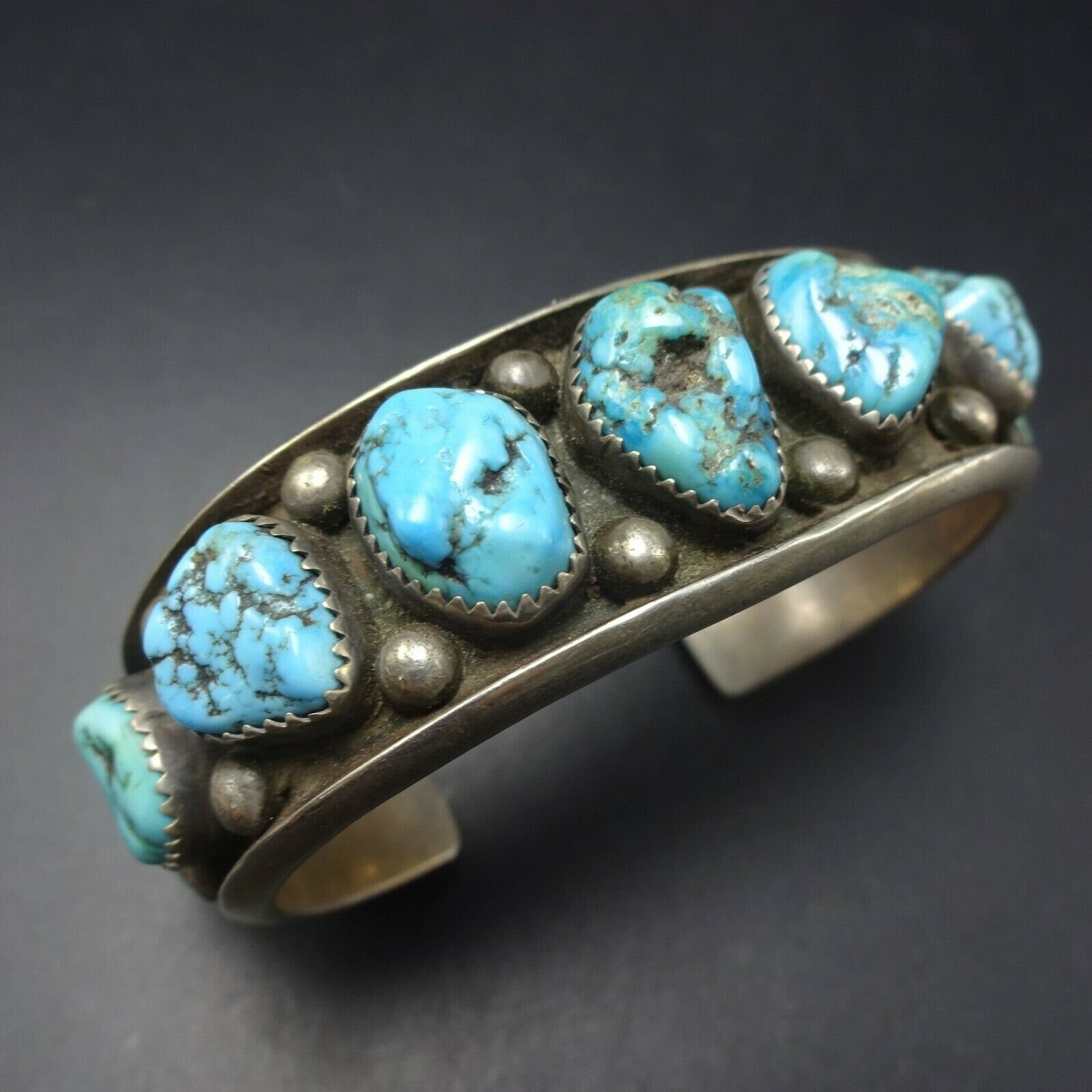 Heavy Classic 1940s Vintage NAVAJO Sterling TURQUOISE Single