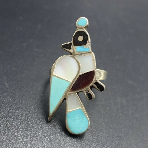 Remarkable Vintage Native American Zuni Kingman Turquoise & Mop Sterling Silver Ring Old Remarkable Vintage Native American Zuni Kingman Turquoise & Mop Sterling Silver Ring Old