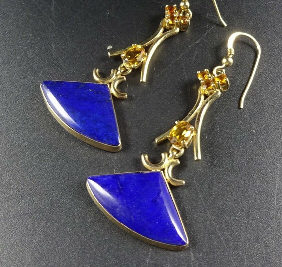 Vintage ESTATE 14K Gold Blue LAPIS Lazuli & Citri… - image 1