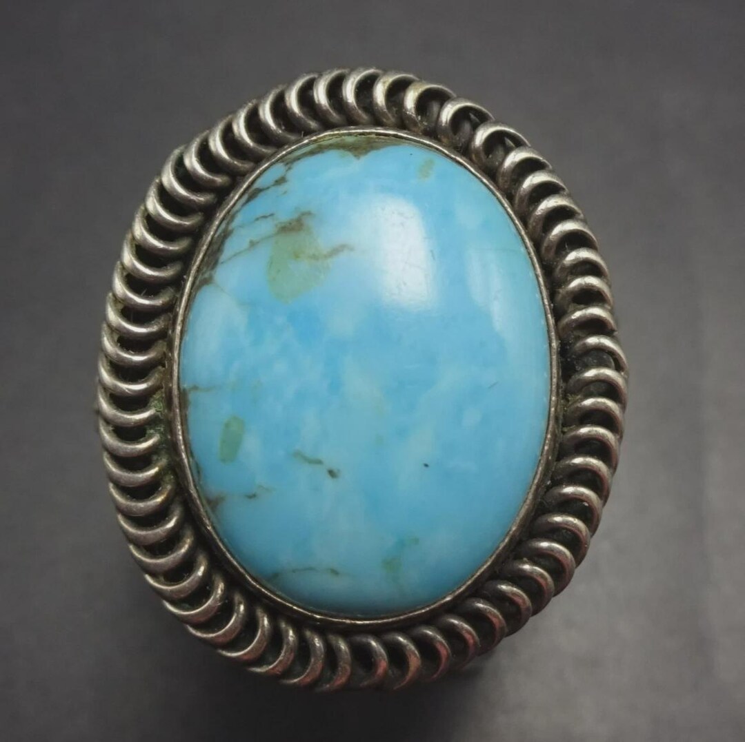 Vintage RUNNING BEAR Clear Blue TURQUOISE Sterling Silver Ring Size 9 ...
