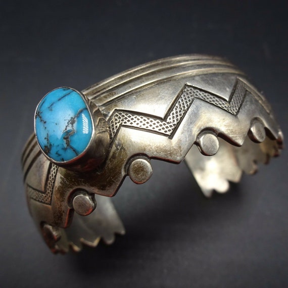 Hvy Vintage Zuni zig Zag Larry Loretto Turquoise Native American Jewelry Silver Bracelet Hvy Vintage Zuni zig Zag Larry Loretto Turquoise Native American Jewelry Silver Bracelet