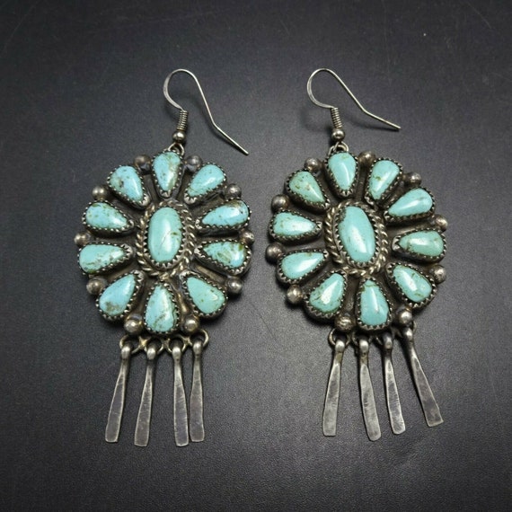 Stunning Vintage Zuni Native American Sterling Silver Turquoise Earrings Old Stunning Vintage Zuni Native American Sterling Silver Turquoise Earrings Old
