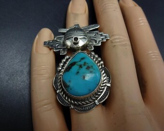 Remarkable BENNIE RATION Navajo TURQUOISE Kachina Sterling Silver