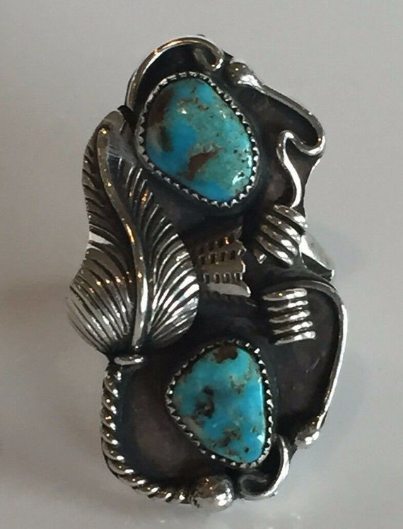 Elegant Vintage Sterling Silver and TURQUOISE RIN… - image 1
