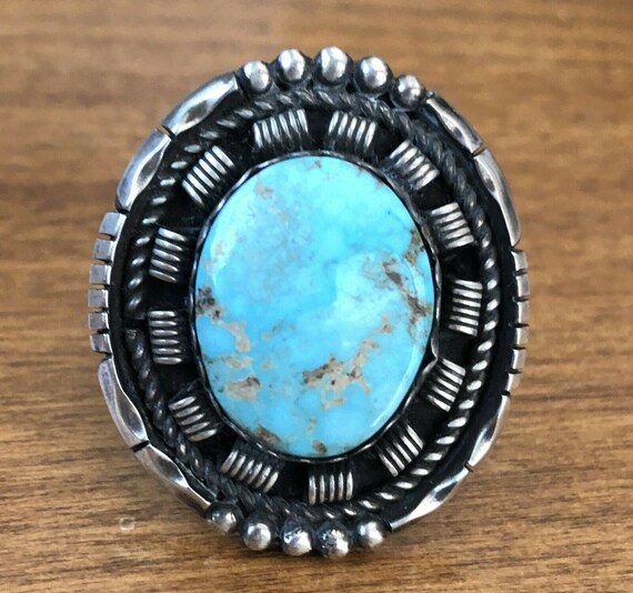 Stunning Native American Navajo Green Waterweb Turquoise Sterling Silver Immense Ring Stunning Native American Navajo Green Waterweb Turquoise Sterling Silver Immense Ring