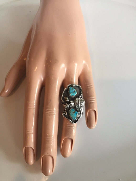 Elegant Vintage Sterling Silver and TURQUOISE RIN… - image 7