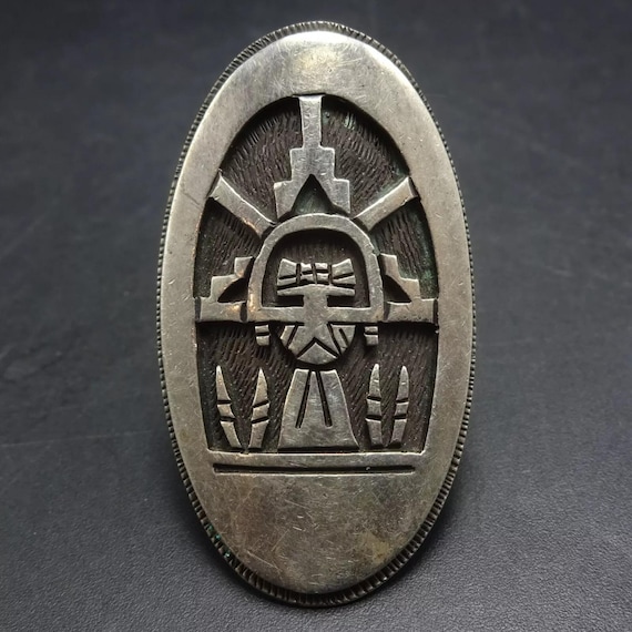 Striking Signed Native American Hopi Sterling Silver Kachina Ring Striking Signed Native American Hopi Sterling Silver Kachina Ring