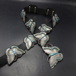 Lee Charley Navajo Sterling Silver SLEEPING BEAUTY TURQUOISE Butterfly Belt image 5
