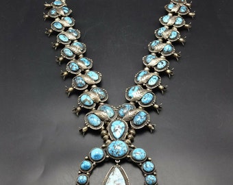 Huge RARE Leo Arviso Navajo High Blue TURQUOISE Squash Blossom