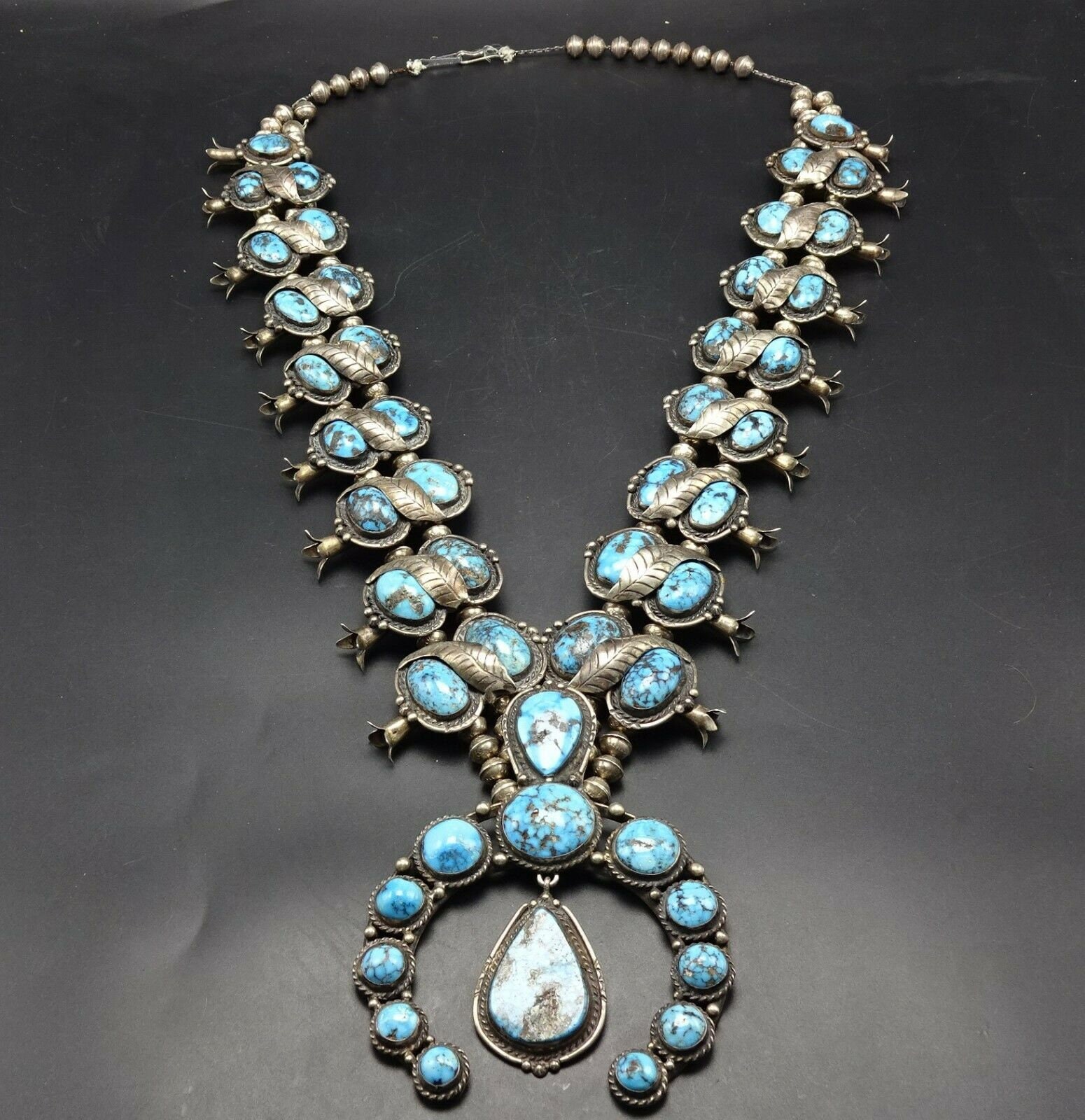 Huge RARE Leo Arviso Navajo High Blue TURQUOISE Squash Blossom