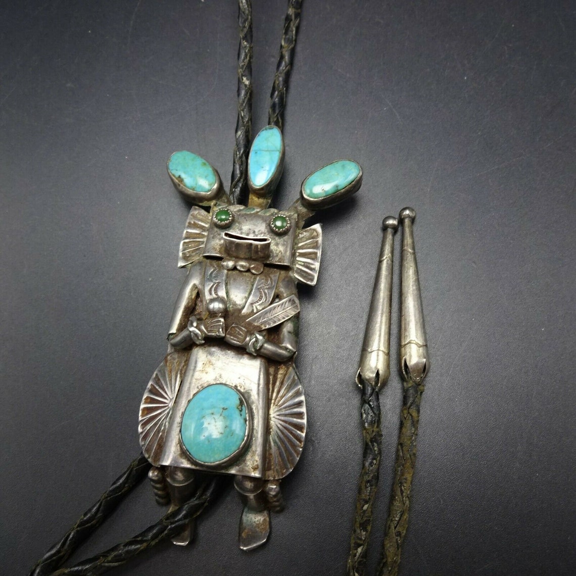 Helen LONG Vintage Navajo Sterling Silver TURQUOISE Kachina BOLO Tie ...