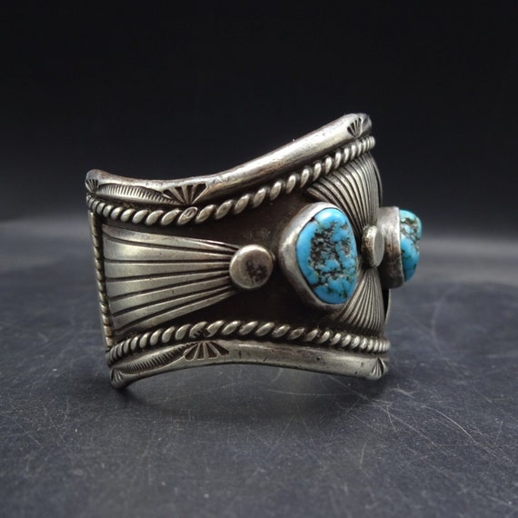 Exquisite OLD PAWN Navajo Hand Stamped Sterling S… - image 6