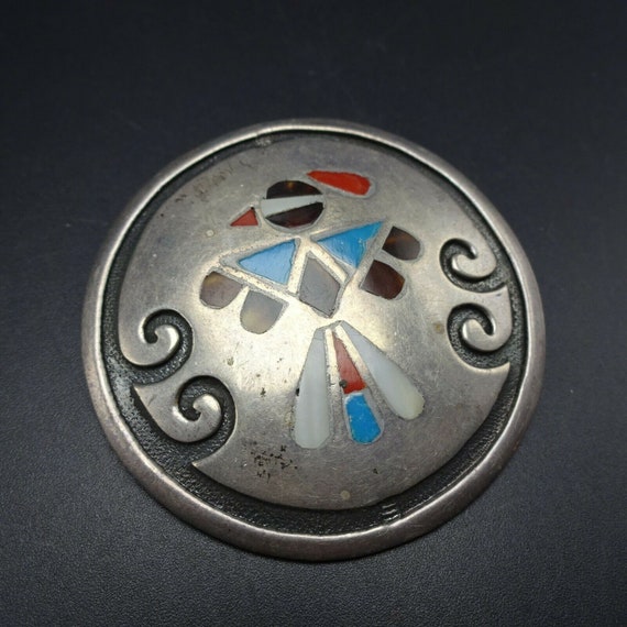 Vintage Sterling Silver TURQUOISE CORAL Inlay THU… - image 3