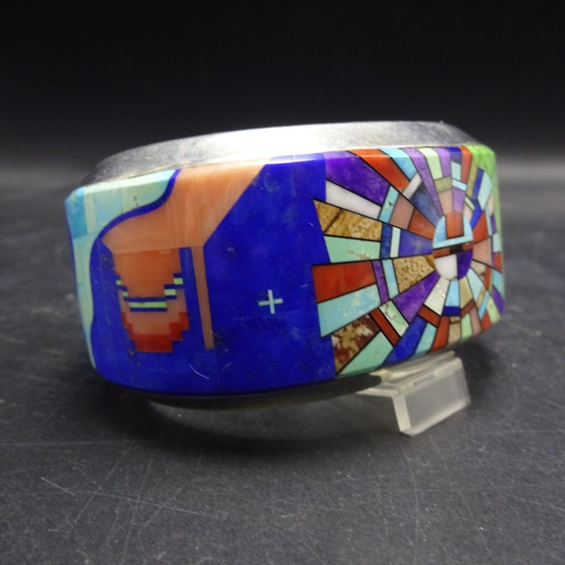 Desson Inlay Museum Quality CALVIN DESSON Navajo Multi Stone INLAY Sterling 925 Cuff ...