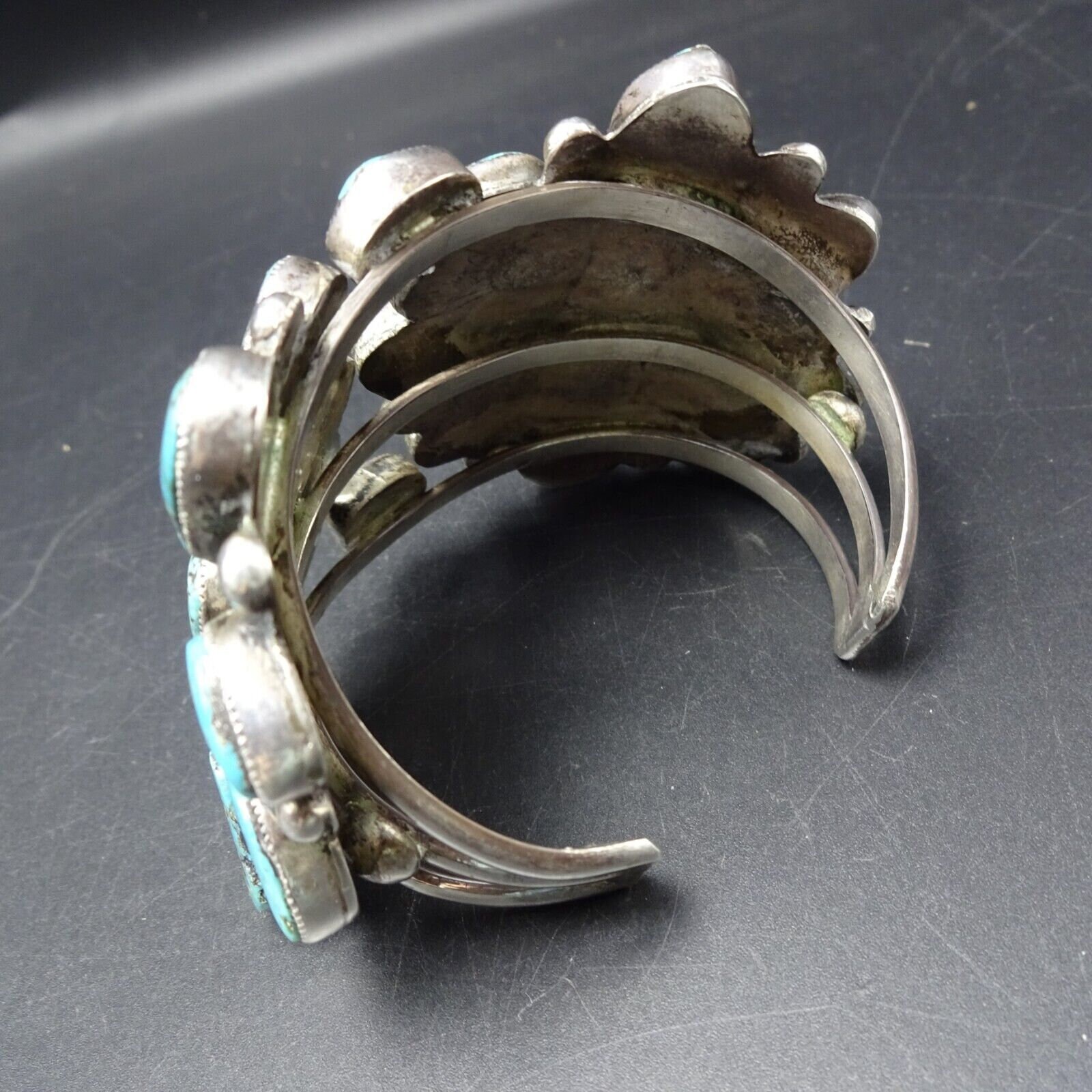 Old Pawn Sterling Silver Natural BLUE DIAMOND TURQUOISE Cluster Cuff ...