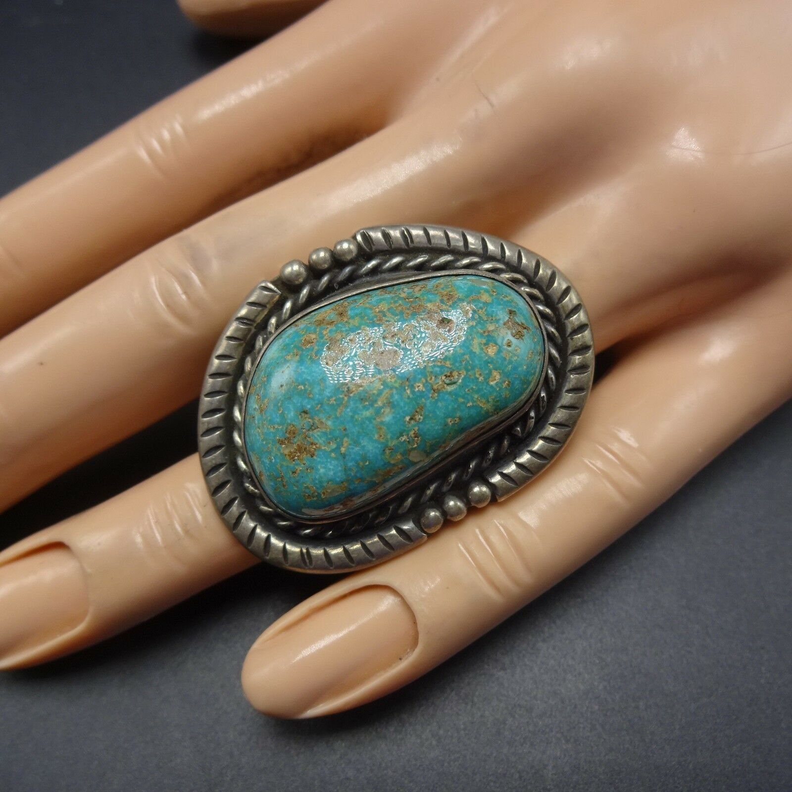 Heavy Vintage Sterling Silver and Pilot MT TURQUOISE Ring