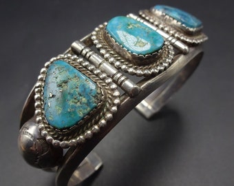 Vintage Sterling Silver and NATURAL MORENCI TURQUOISE Cuff Bracelet 50.7g