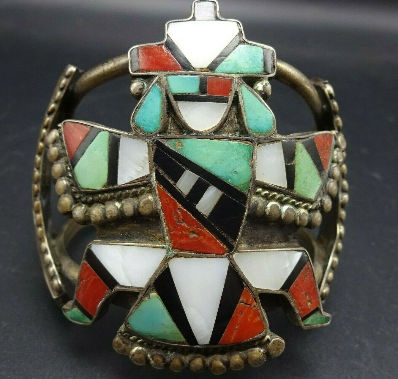 1940s C.G. Wallace Era KNIIFEWING Cuff Bracelet Flat Inlay