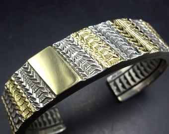 Huge MARC ANTIA Apache Hand STAMPED Sterling Silver and 14K Gold Cuff Bracelet