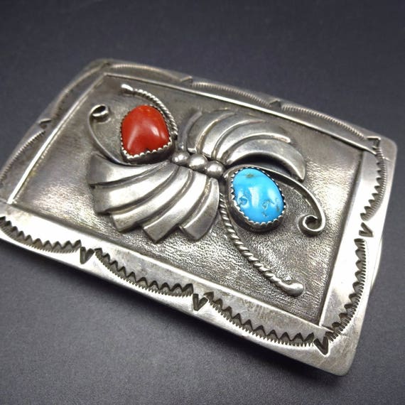 Signed Vintage Hand Stamped Sterling Silver CORAL and  display picture 3