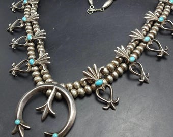 Reserved Early Navajo SQUASH BLOSSOM Necklace. Heavy Sterling