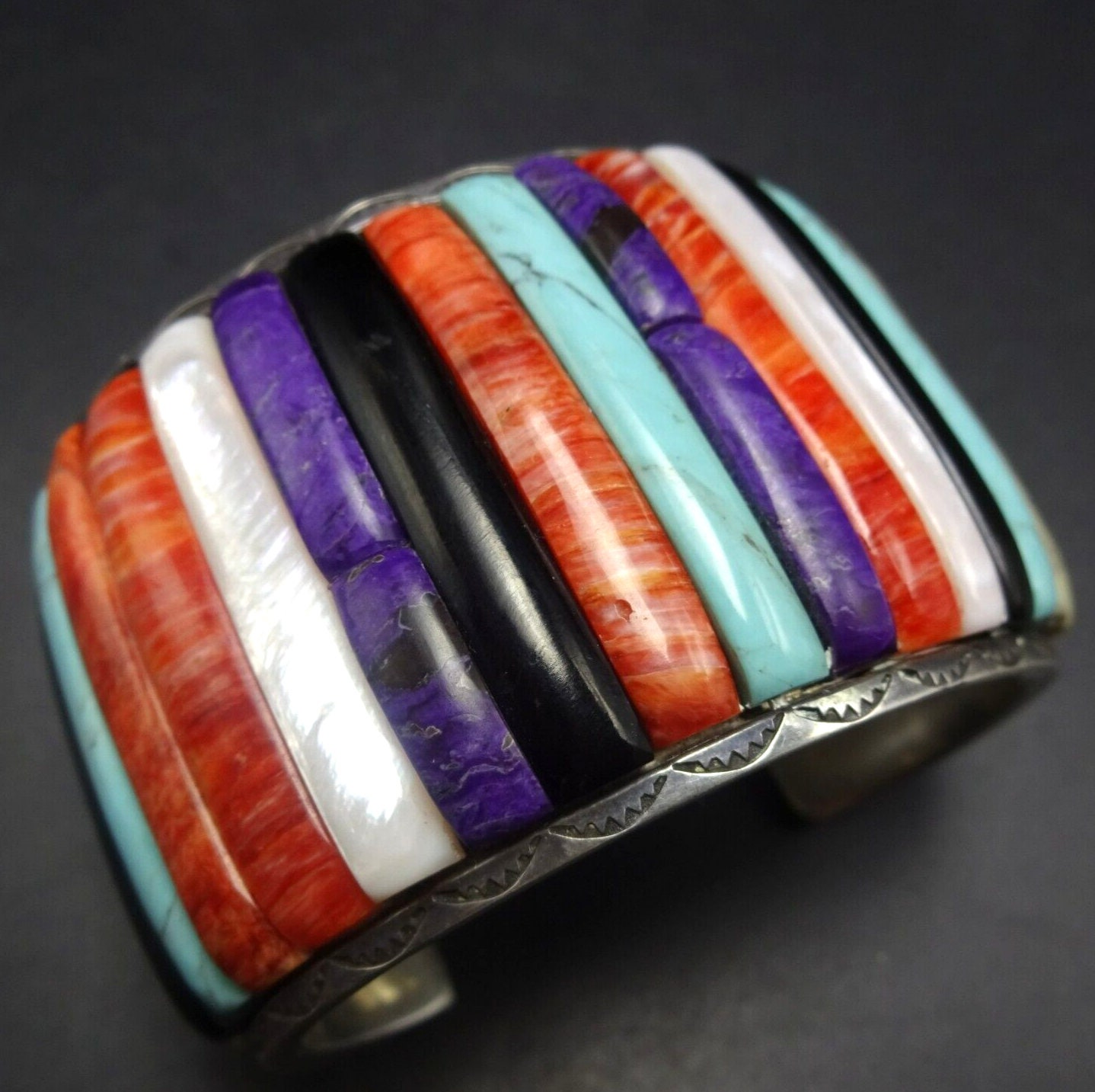 Ottawa CARLOS EAGLE Sterling Silver CORNROW Inlay Cuff Bracelet