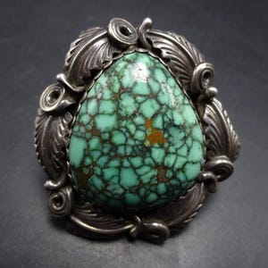 GILBERT ADAKAI Navajo TURQUOISE with Webbed Matrix SterlingSilver Ring size 7.25