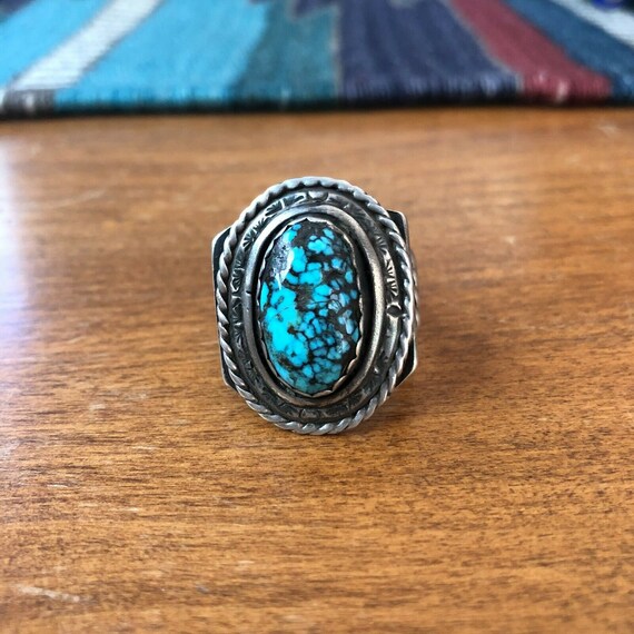 Old Hand Stamped Sterling Silver Indian MOUNTAIN TURQUOISE
