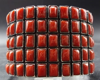 Rare FEDERICO JIMENEZ Sterling Silver Natural Red Italian CORAL Cluster Bracelet