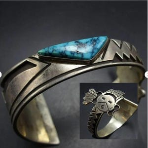 MICHAEL PERRY Navajo TURQUOISE and Coral Sterling Silver Yei Cuff