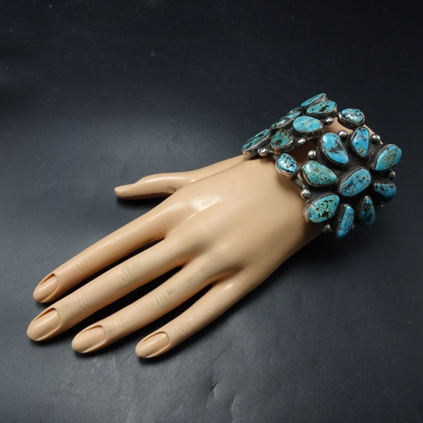 Old Pawn Sterling Silver Natural BLUE DIAMOND TURQUOISE Cluster Cuff ...