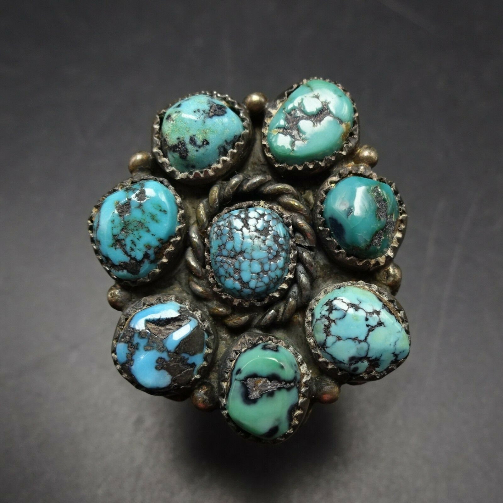 97 Grams Monster Vintage Moss Spiderweb Turquoise Sterling Silver Bracelet 97 Grams Monster Vintage Moss Spiderweb Turquoise Sterling Silver Bracelet