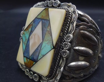 Ray・Delgarito No.8 Turquoise 極太バングル Navajo RAY DELGARITO Sterling Silver Morenci TURQUOISE Squash