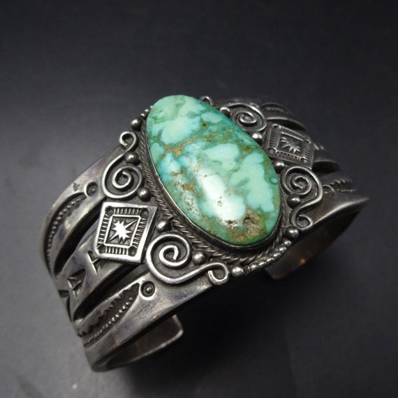 Heavy Navajo Hand Stamped Sterling Silver CARICO … - image 2