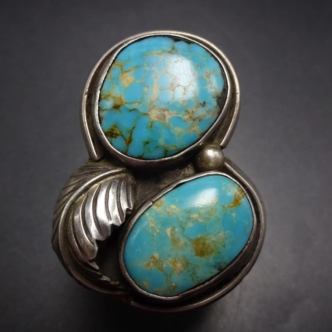 SIGNED Old Vintage NAVAJO 1960s 1970s TURQUOISE Sterling Silver Ring ...