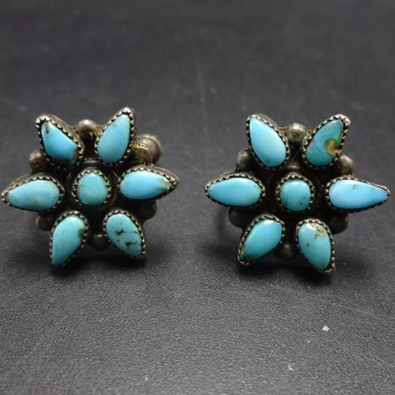 SMALL Old Pawn TURQUOISE CLUSTER Sterling Silver E
