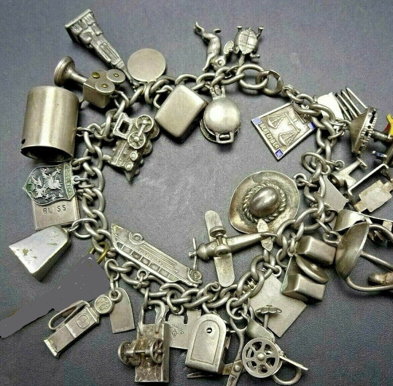 Vintage LIFE STORY Sterling Silver CHARM Bracelet 30 Charms | Etsy