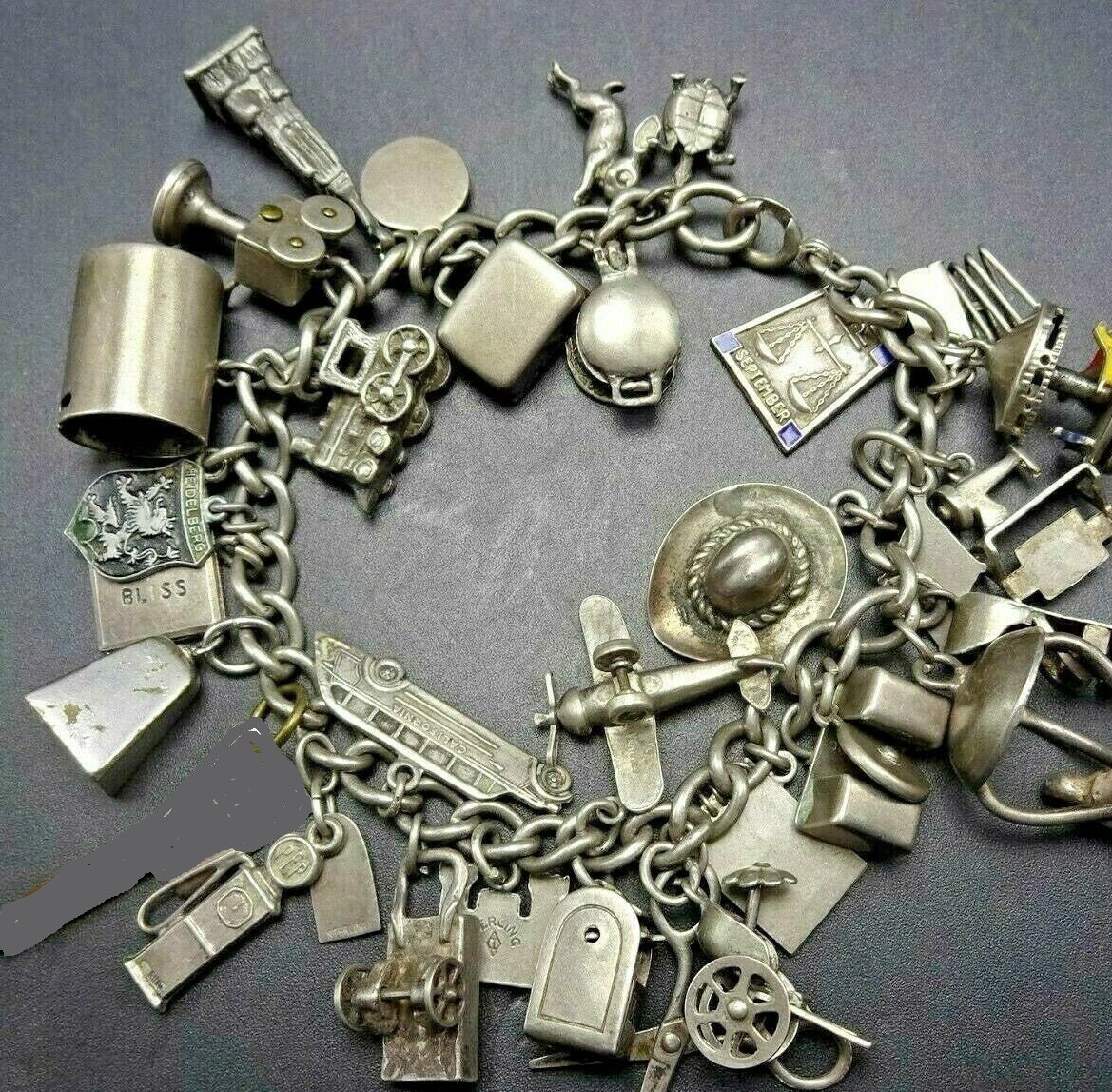 Vintage Life Story Sterling Silver Charm Bracelet 30 Charms 63g 7 Long