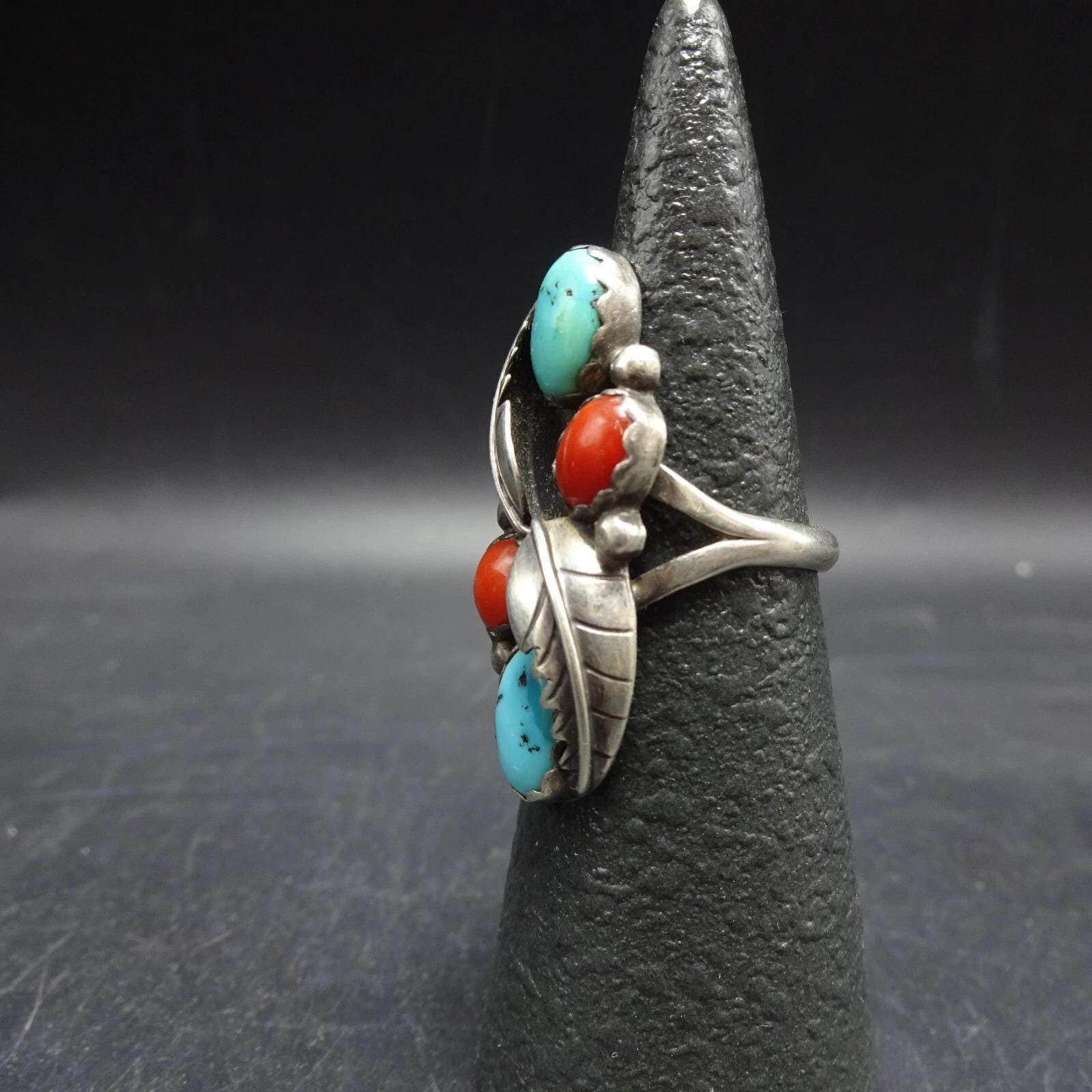 ビンテージ ターコイズ レッドコーラル シルバー 925 リング ヴィンテージ ミリアム・チュヤテ ターコイズ オールドレッド メッド