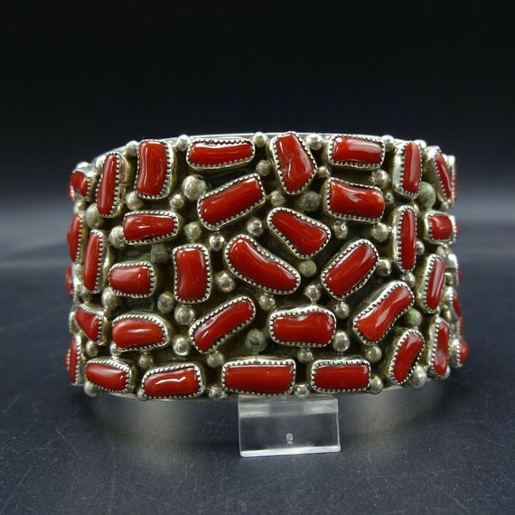 Outstanding Darlne Begay Native American Navajo Signed Coral Sterling Silver Bracelet Outstanding Darlne Begay Native American Navajo Signed Coral Sterling Silver Bracelet