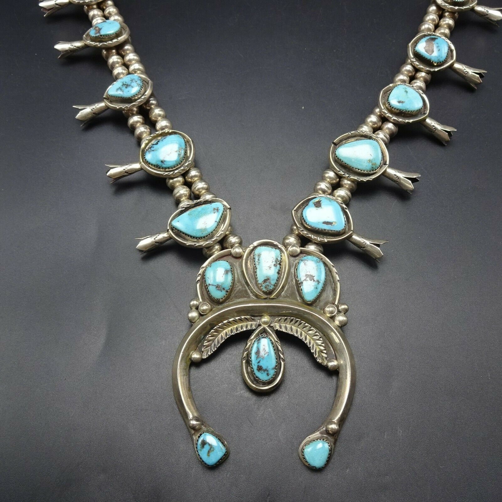 ALFRED LONG Vintage NAVAJO Sterling Silver Turquoise Squash