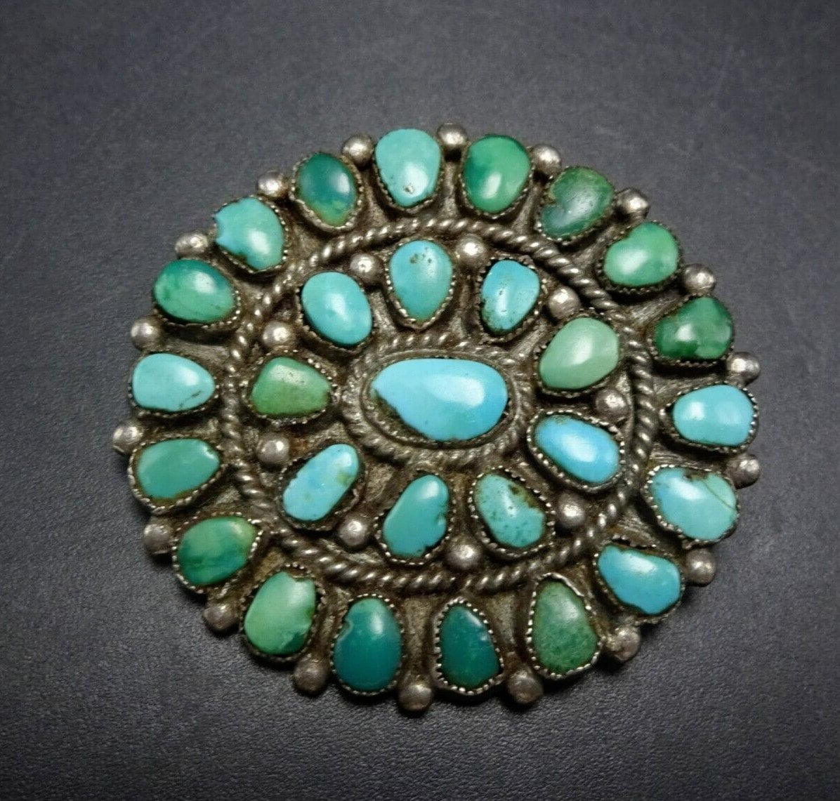 Majestic Vintage Signed Native American Navajo Candelaria Turquoise Sterling Silver Necklace Majestic Vintage Signed Native American Navajo Candelaria Turquoise Sterling Silver Necklace