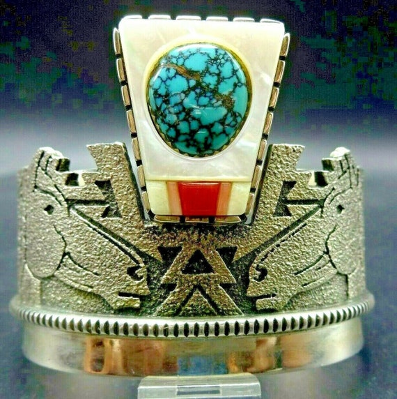 Important Vintage Native American Navajo Richard Tsosie Turquoise Sterling Silver Bracelet Important Vintage Native American Navajo Richard Tsosie Turquoise Sterling Silver Bracelet