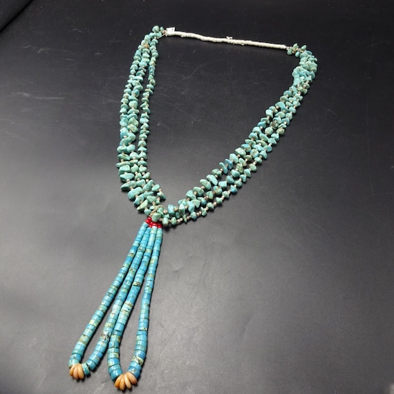 Vintage Handmade OLD NATURAL TURQUOISE 3-Strand N… - image 1