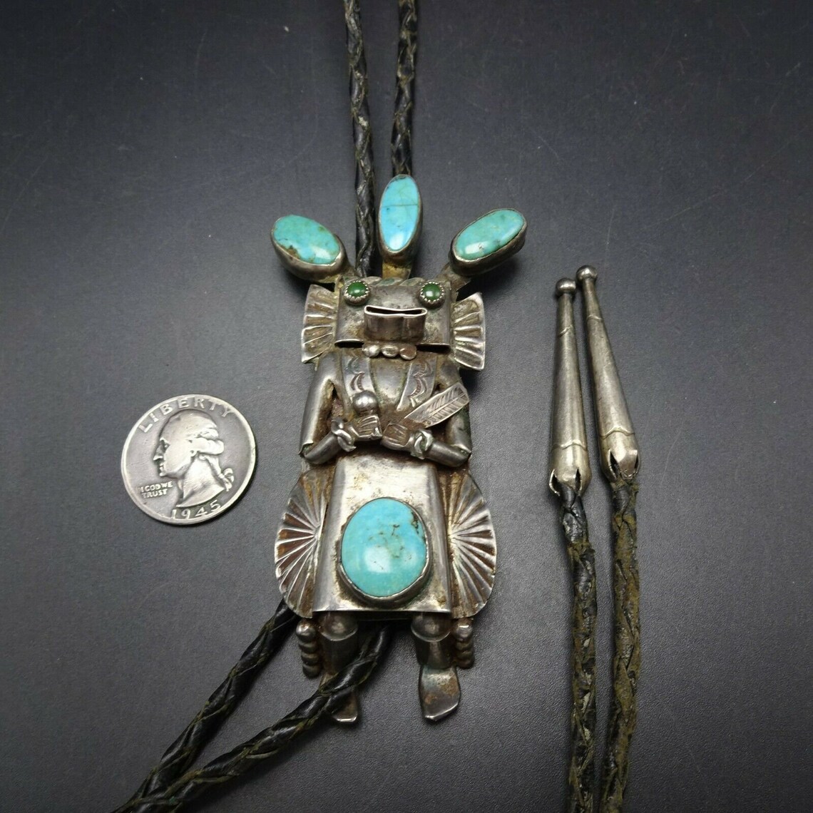 Helen LONG Vintage Navajo Sterling Silver TURQUOISE Kachina BOLO Tie ...