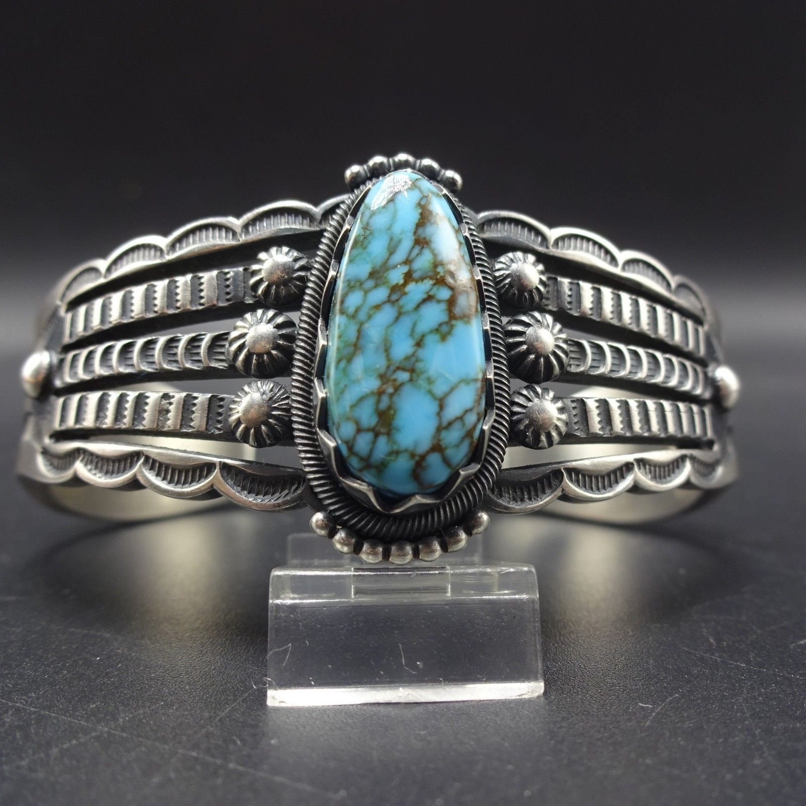 アクセサリー H.MORGAN Navajo turquoise bracelet Chimayo Trading Navajo Rugs Pueblo Pottery Fine ArtNavajo Sterling