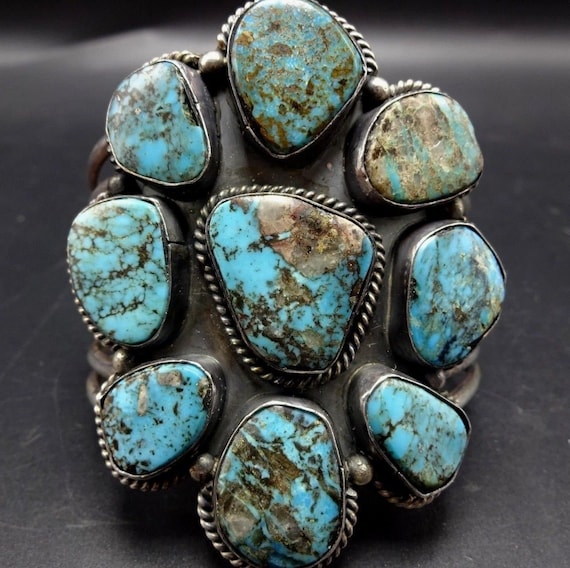 Heavy Vintage Sterling Silver and TURQUOISE Huge … - image 1