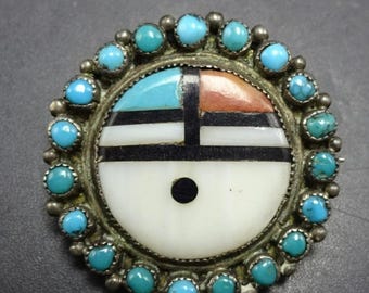 Zuni Needlepoint Turquoise Diamond Pin Pendant | Native American