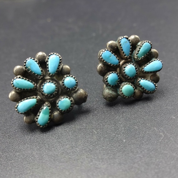 Wee Vintage Sterling Silver TURQUOISE Petit Point… - image 2